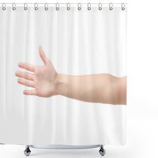 Personality  Cropped View Of Woman Showing Palm Isolated On White Shower Curtains