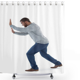 Personality  Male Executive Pushing The Side  Shower Curtains