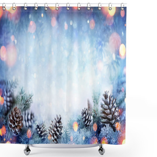 Personality  Christmas Card - Snowy Fir Branch With Pine Cones And Lights Shower Curtains
