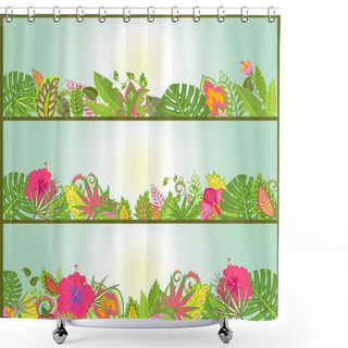Personality  Horizontal Banners With Tropical Flowers Shower Curtains