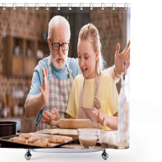 Personality  Grandfather And Granddaughter Kneading Dough  Shower Curtains
