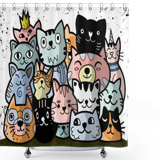 Personality  Doodle Cats Group,Different Species Of Cats, Vector Illustration Shower Curtains
