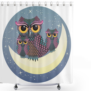 Personality  Owl On The Crescent Moon Shower Curtains