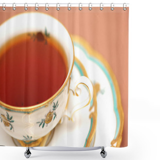 Personality  Cup Of Black Tea On Biege Shower Curtains