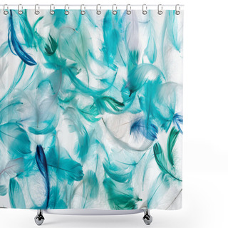 Personality  Seamless Background With Multicolored Bright Green, Grey And Turquoise Lightweight Feathers Isolated On White Shower Curtains