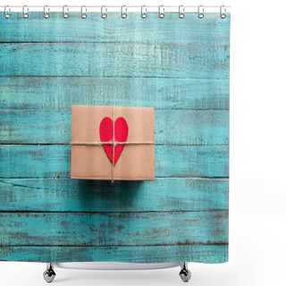 Personality  Gift Box With Red Heart Shower Curtains