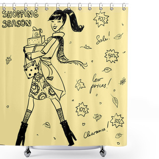 Personality  Girl With Shopping Bags And Present Boxes Shower Curtains