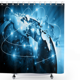 Personality  World Map On A Technological Background, Glowing Lines Symbols Of The Internet, Radio, Television, Mobile And Satellite Communications. Elements Of This Image Furnished By NASA Shower Curtains