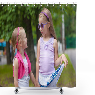 Personality  Two Fashion Cute Sisters Go Hand In Hand In The Park Shower Curtains