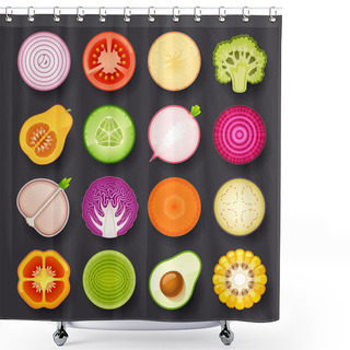 Personality  Vegetable Icon Set Shower Curtains