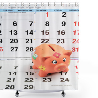 Personality  Piggy Bank On Calendar Pages Shower Curtains