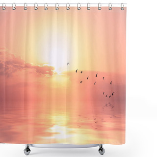 Personality  Beautiful Sky On Sunset Or Sunrise With Flying Birds To The Sun, Shower Curtains