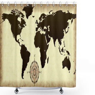 Personality  Illustration Of Old World Old Map With Compass Rose Shower Curtains