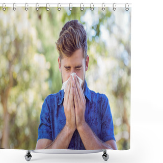 Personality  Handsome Hipster Blowing His Nose Shower Curtains