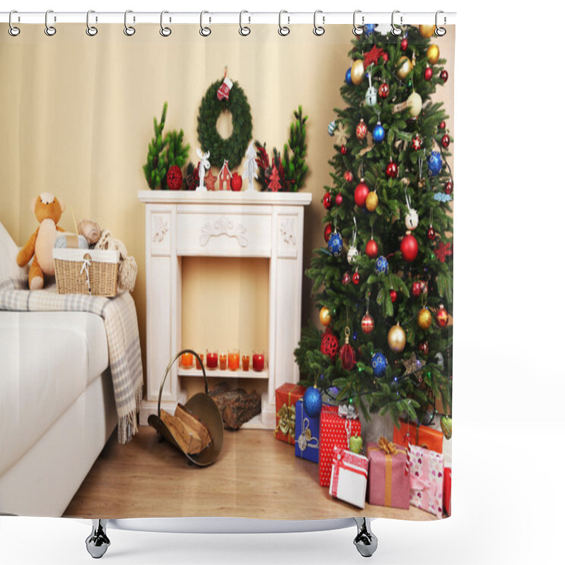 Personality  Christmas Interior With Sofa Shower Curtains
