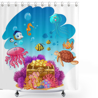 Personality  Treassure Chest And Sea Animals Underwater Shower Curtains