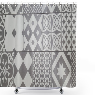 Personality  Traditional Ceramic Mosaic Tile Seamless Pattern Grey And White Azulejo Shower Curtains