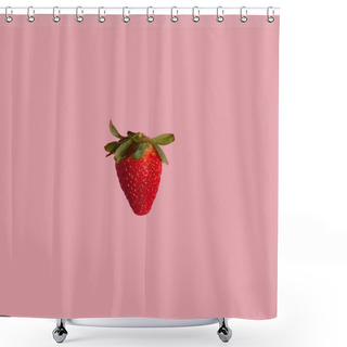 Personality  Fresh Red Strawberry With Green Leaves On Pink Light Background. Summer Creative Idea For Backgroun Shower Curtains