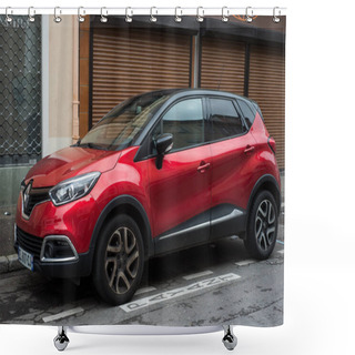 Personality  Mulhouse - France - 21 April 2024 - Profile View Of Red Renault Captur Parked In The Street  Shower Curtains