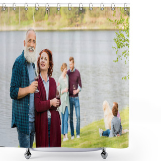 Personality  Senior Couple With Glasses Of Wine Shower Curtains
