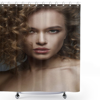 Personality  Beautiful Woman. Amazing Curly Girl With Make-up Shower Curtains