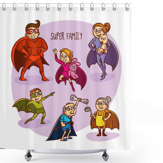 Personality  Super Family. Superheroes. Kids. Vector Illustartion Shower Curtains
