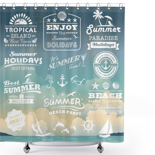 Personality  Vintage Summer Typography Design With Labels, Icons Elements Collection Shower Curtains