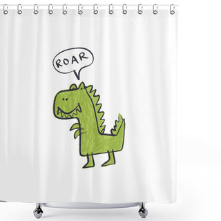 Personality  Children's Handwriting. Funny Doodle Cute Kind Green Dinosaur. Baby Stylish Art, Nursery Wallpaper Shower Curtains