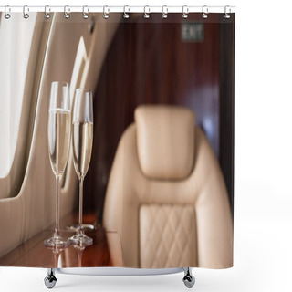 Personality  Selective Focus Of Interior Of Plane With Champagne Glasses For Trip Shower Curtains