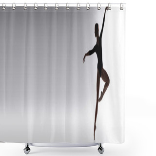 Personality  Silhouette Of Ballerina In Bodysuit Dancing On Dark Gray, Banner Shower Curtains