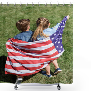 Personality  Siblings With American Flag Shower Curtains