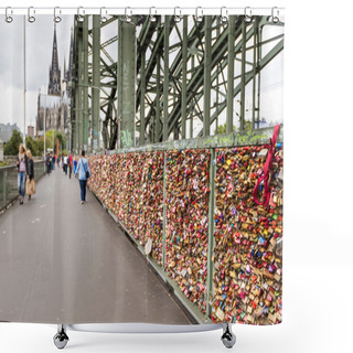 Personality  COLOGNE, GERMANY - AUGUST 26, 2014, Thousands Of Love Locks Which Sweethearts Lock To The Hohenzollern Bridge To Symbolize Their Love On August 26 In Koln, Germany  Shower Curtains