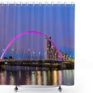 Personality  Clyde Arc Bridge Along River Clyde Sunset Twilight At Glasgow City Scotland UK Shower Curtains