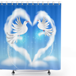 Personality  Two Doves In The Sky And Heart Shower Curtains