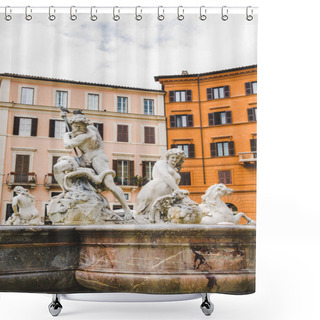 Personality  Ancient Statues On Fountain Of Neptune In Rome, Italy Shower Curtains