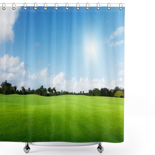 Personality  Green Field And Trees Shower Curtains
