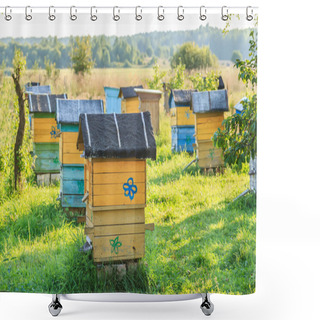 Personality  Summer Apiary With Several Hives Shower Curtains
