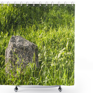 Personality  Full Frame Shot Of Boulder Lying In Green Grass Under Sunlight Shower Curtains