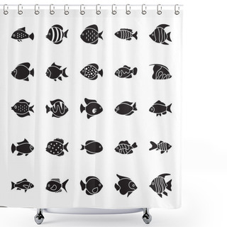 Personality  Fishes Glyph Vector Icons Set Shower Curtains