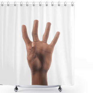 Personality  Partial View Of African American Man Showing Number 4 In Sign Language Isolated On White Shower Curtains