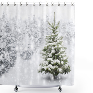 Personality  Fir Tree In Thick Snow Shower Curtains