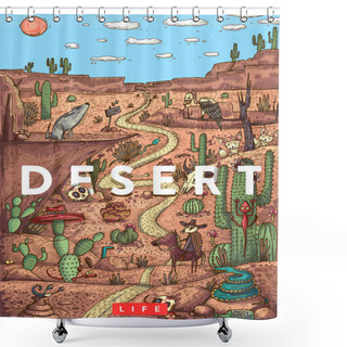 Personality  Wild Life In Desert With Animals, Birds And Plants Shower Curtains