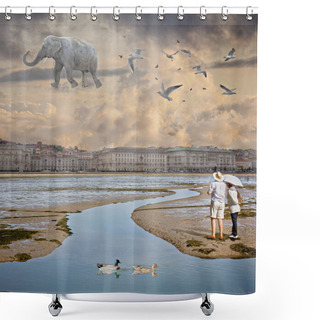 Personality  Flying Elephant Shower Curtains