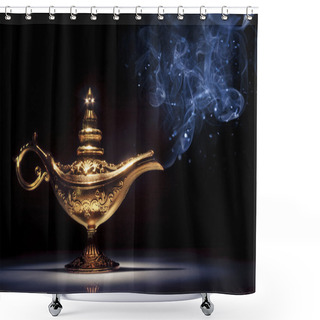 Personality  Magic Aladdin's Genie Lamp On Black With Smoke Shower Curtains