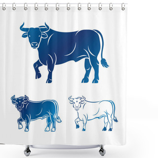 Personality  Bull Ancient Emblems Elements Set.  Shower Curtains
