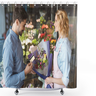 Personality  Florist And Client With Credit Card Shower Curtains