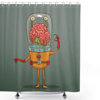Personality  Funny Alien With Big Brains Shower Curtains