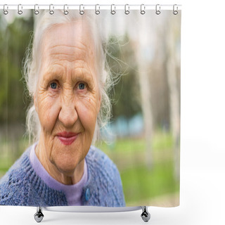 Personality  Portrait Smiling Elderly Woman Shower Curtains