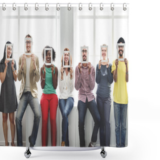 Personality  Hipsters Holding Frames  Shower Curtains