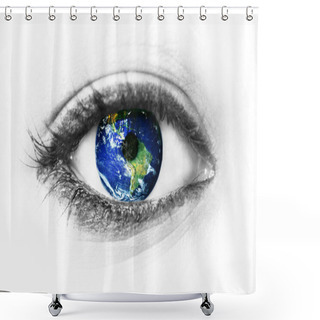 Personality  Planet Earth In Eye Isolated On White Shower Curtains